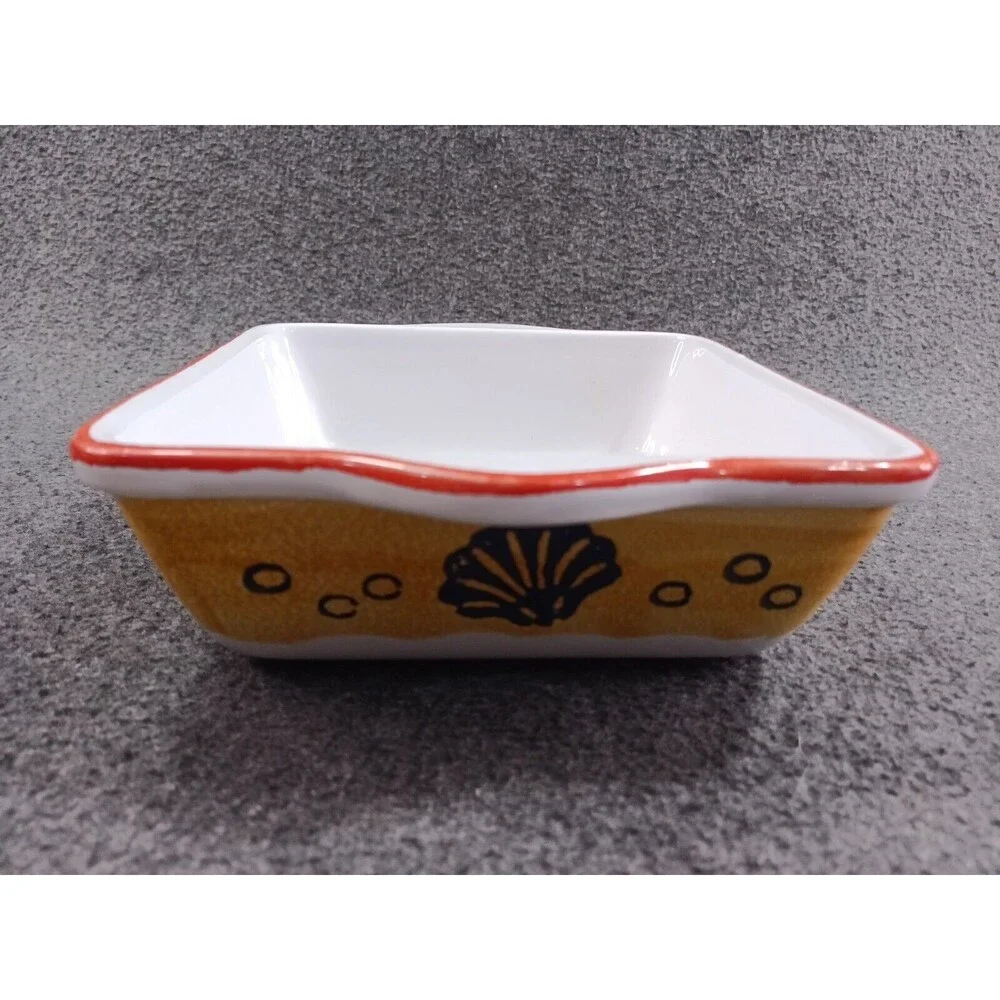 Painted Ceramic Casserole Square Dish Made in Italy Fish Nautical Beach NEW
